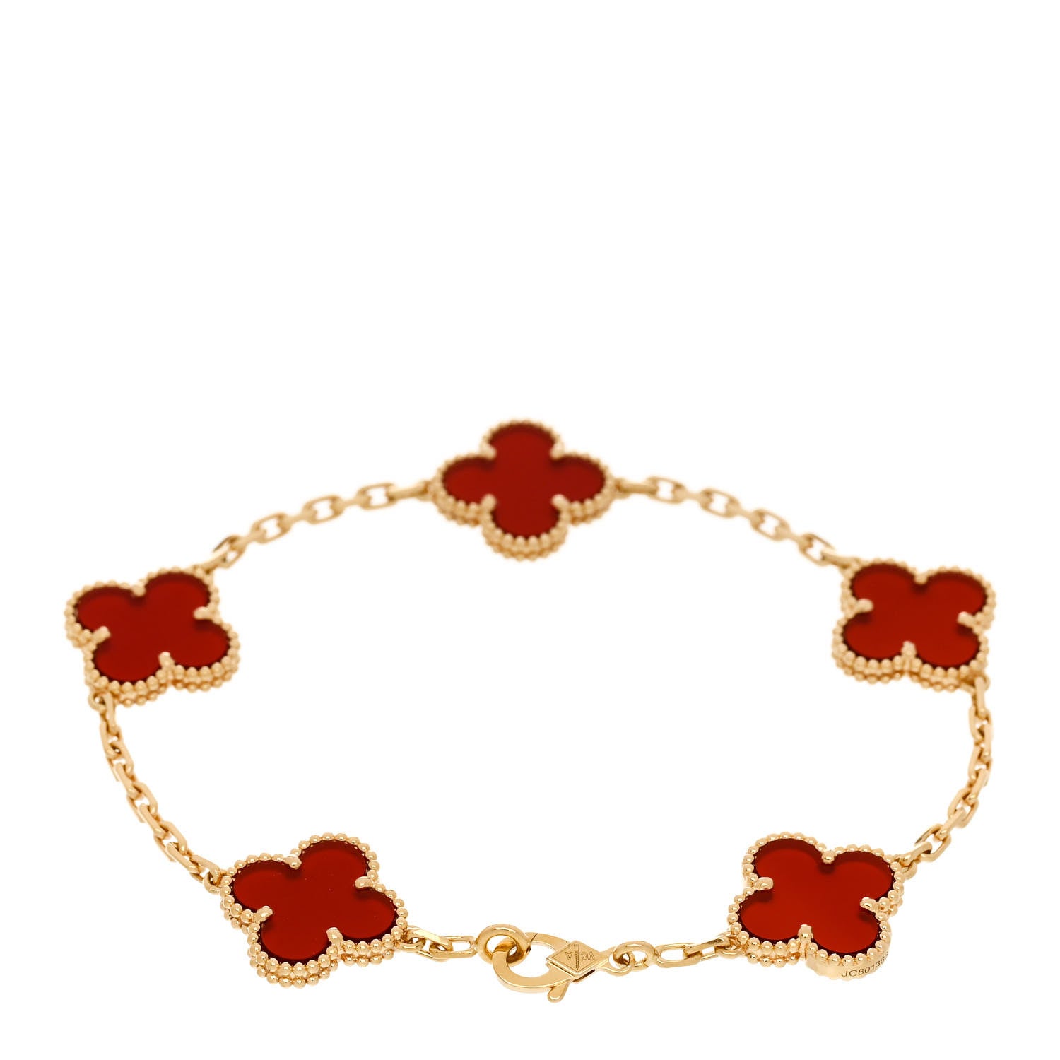 Van Cleef & Arpels 18K Yellow Gold Carnelian 5 Motifs Vintage Alhambra Bracelet 2 of 5