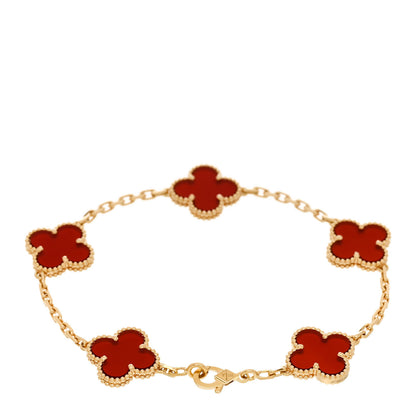 Van Cleef & Arpels 18K Yellow Gold Carnelian 5 Motifs Vintage Alhambra Bracelet 2 of 5