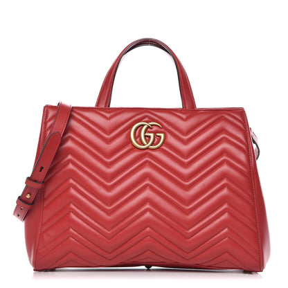 Gucci Calfskin Matelasse Medium GG Marmont Tote Hibiscus Red 1 of 9