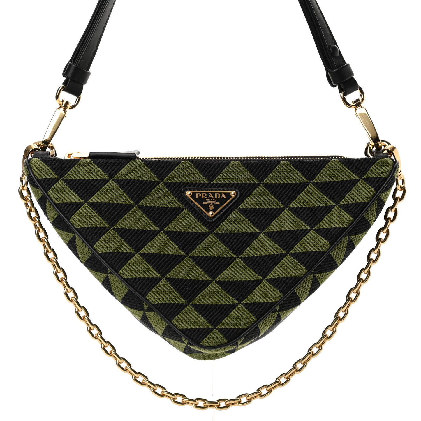 Jacquard Calfskin Triangolo Symbole Embroidered Mini Triangle Double Bag Black Edera