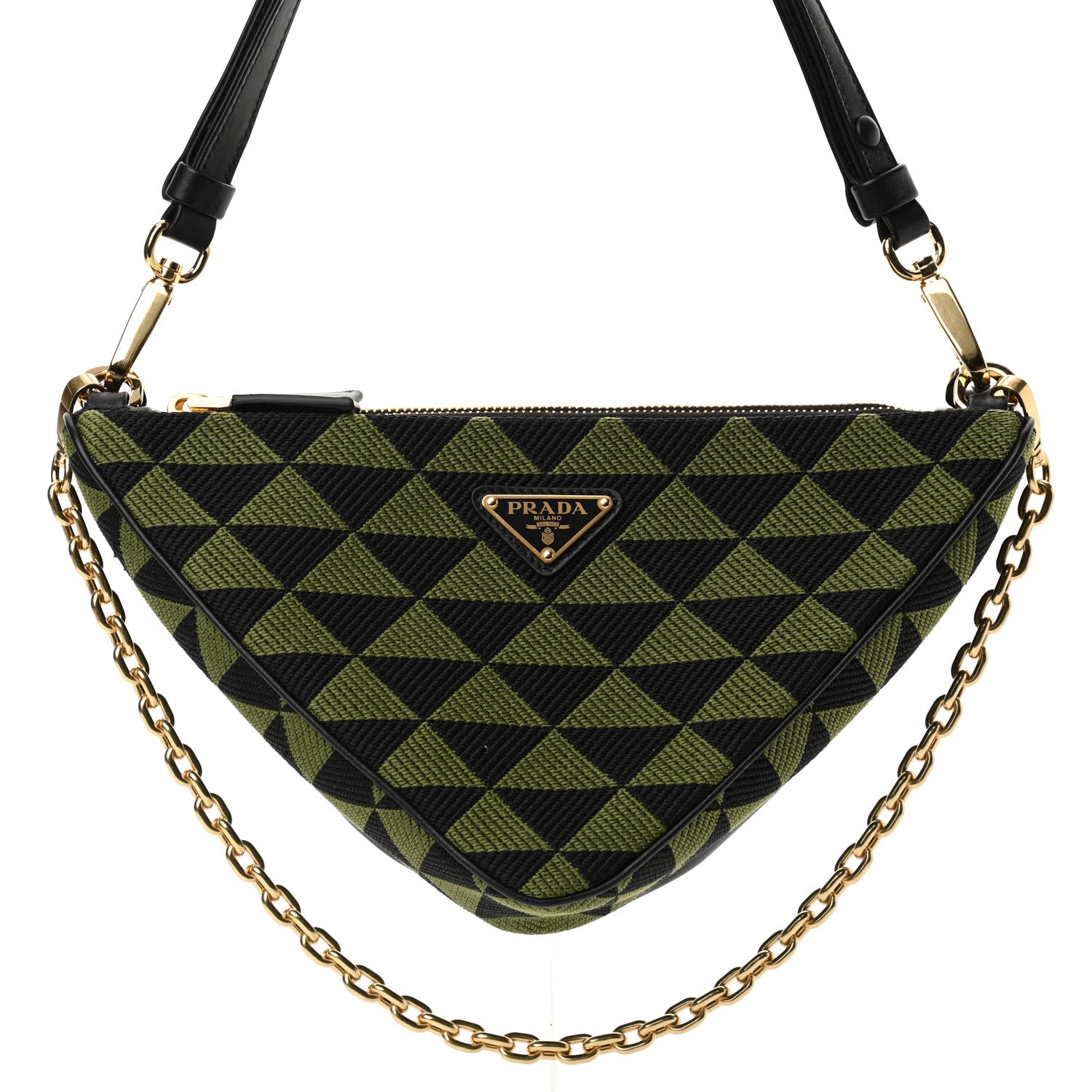 Prada Jacquard Calfskin Triangolo Symbole Embroidered Mini Triangle Double Bag Black Edera 17 of 21