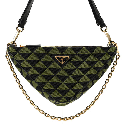 Prada Jacquard Calfskin Triangolo Symbole Embroidered Mini Triangle Double Bag Black Edera 17 of 21