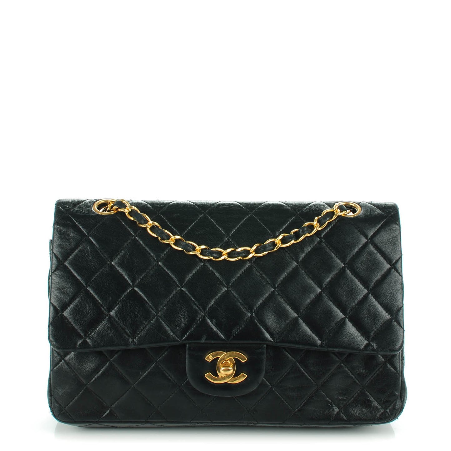 Lambskin Quilted Medium Double Flap Black