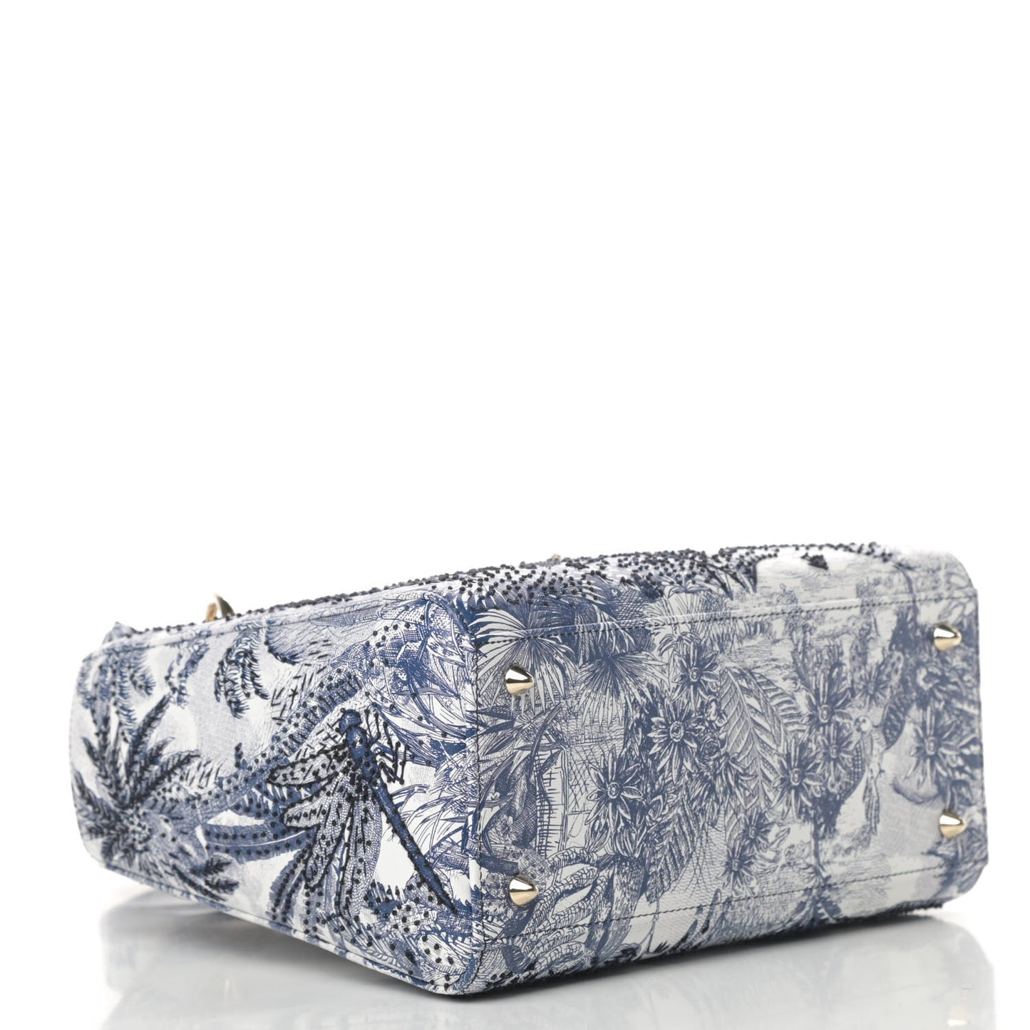 Lambskin Embroidered Medium Palm Tree Toile De Jouy Lady Dior Blue