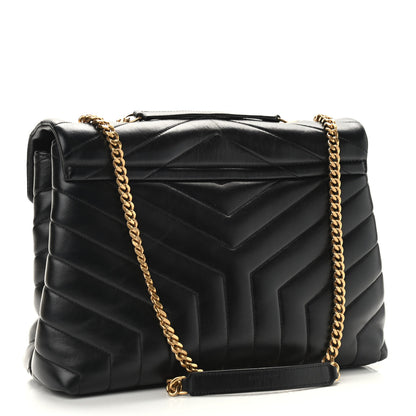 Saint Laurent Calfskin Y Quilted Monogram Medium Loulou Chain Satchel Black 3 of 9