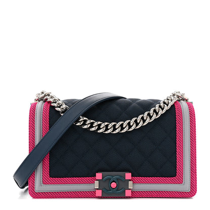Chanel Canvas Quilted Medium Fluo Boy Flap Dark Navy Fuchsia Grey 1 of 11