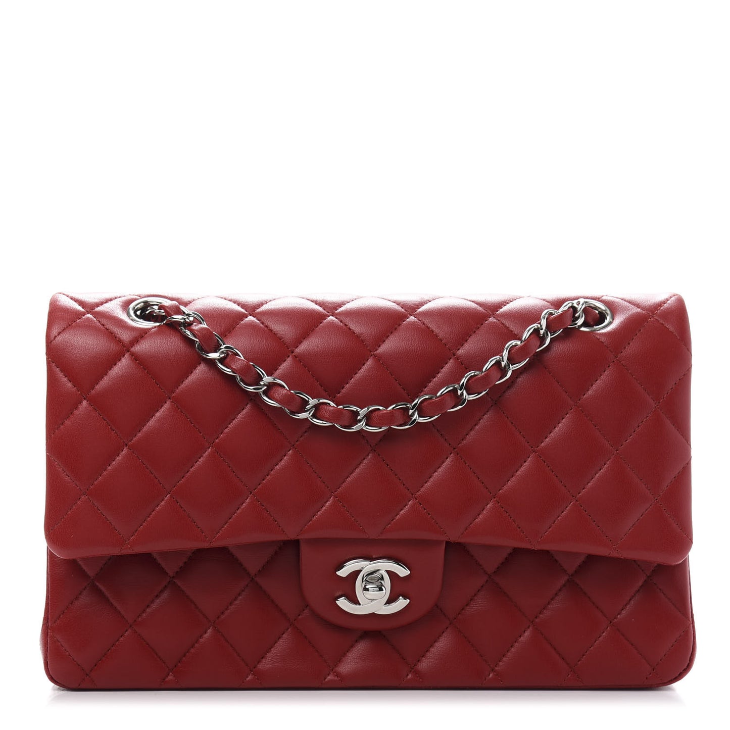 Lambskin Quilted Medium Double Flap Red