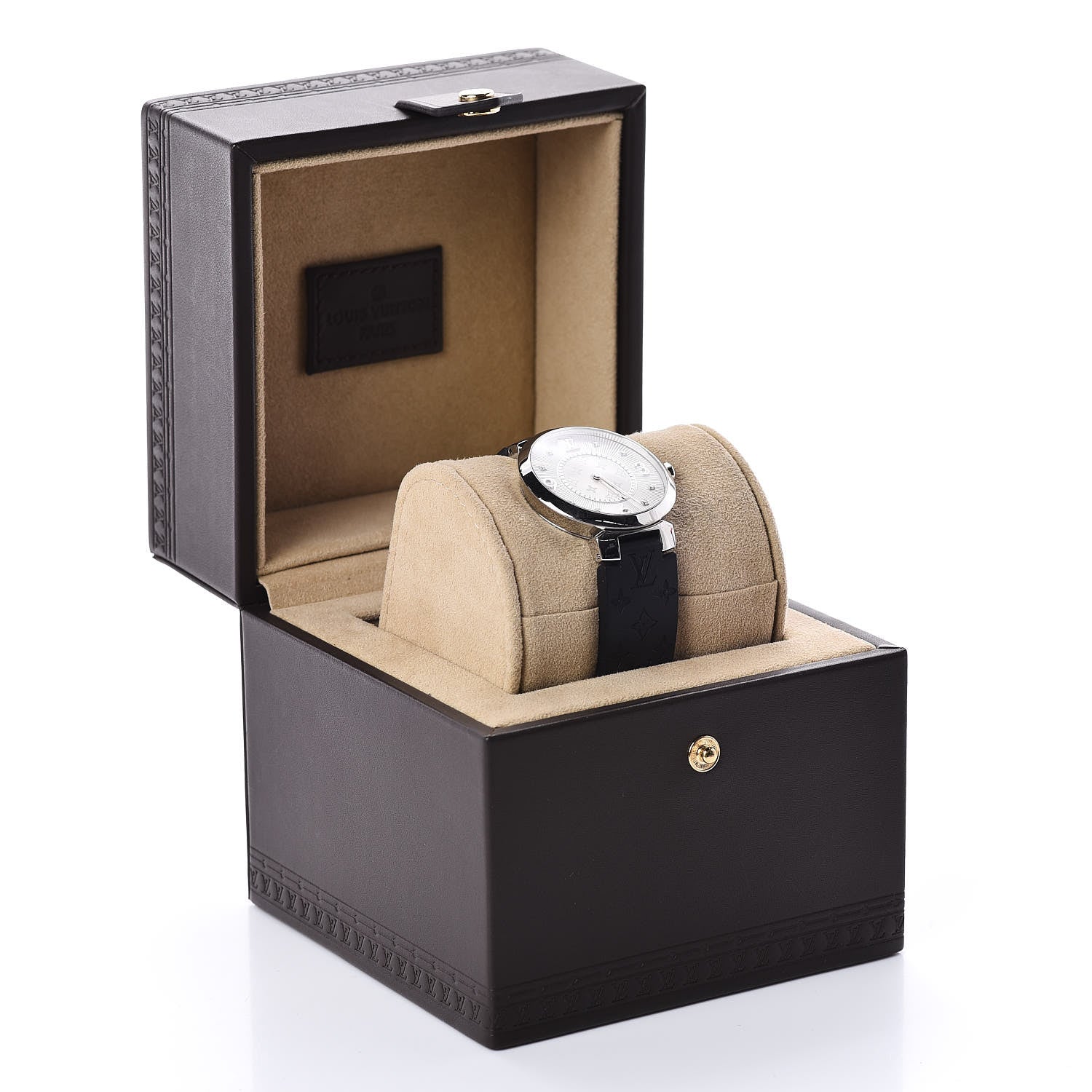 Louis Vuitton Stainless Steel Rubber Diamond 33mm Tambour Slim Quartz Watch 6 of 6