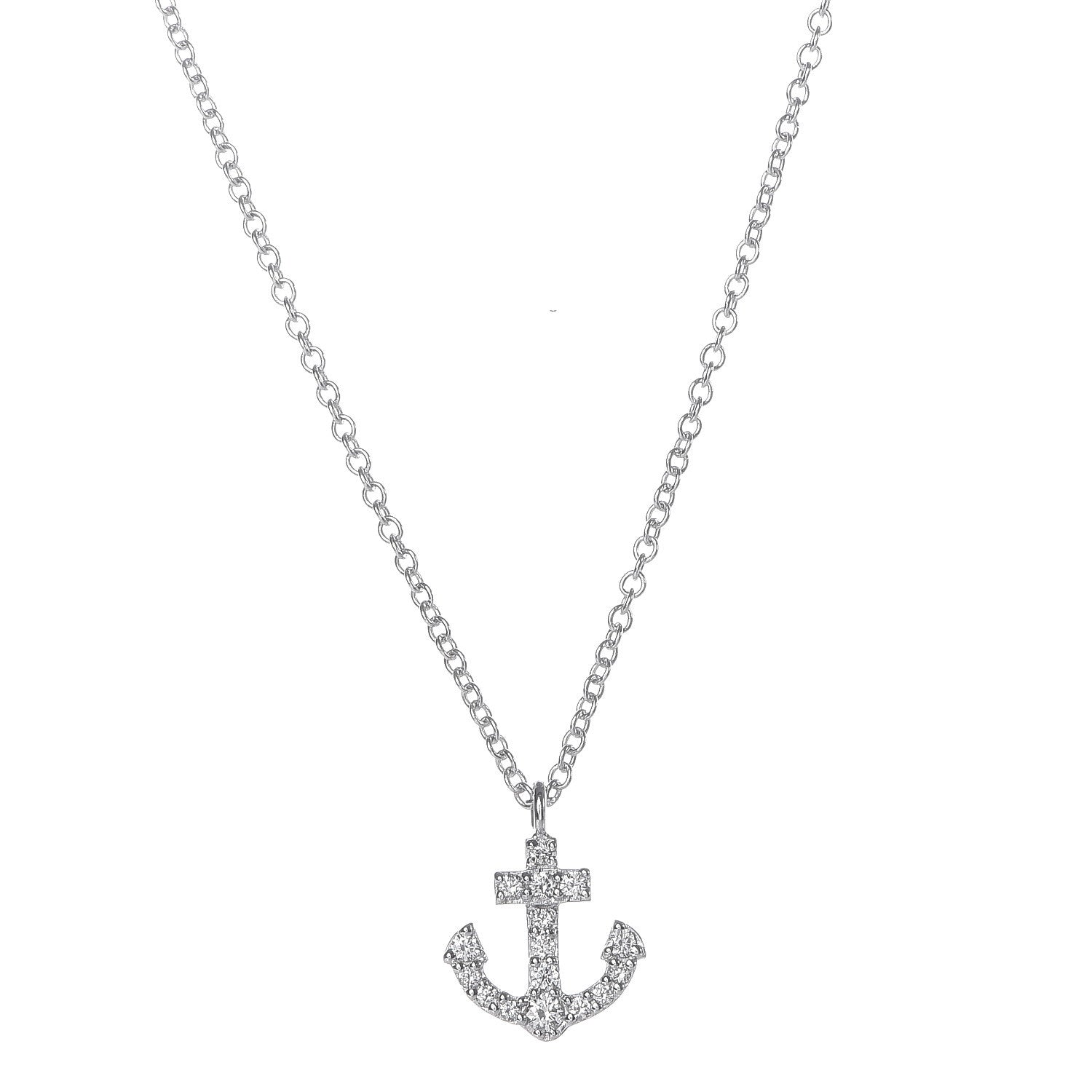 Tiffany 18K White Gold Diamond Mini Metro Anchor Pendant Necklace 6 of 7