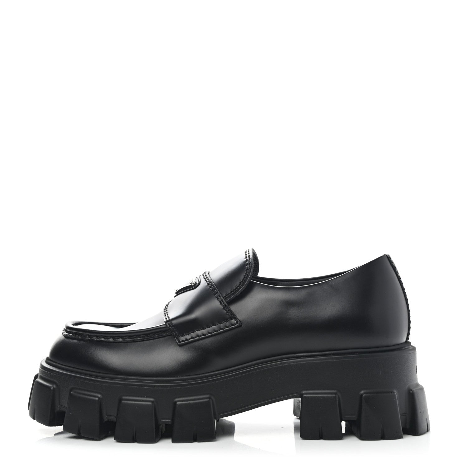 Prada Spazzolato Rois Metal Triangle Logo Mens Monolith 60mm Loafers 6 Black 1 of 11