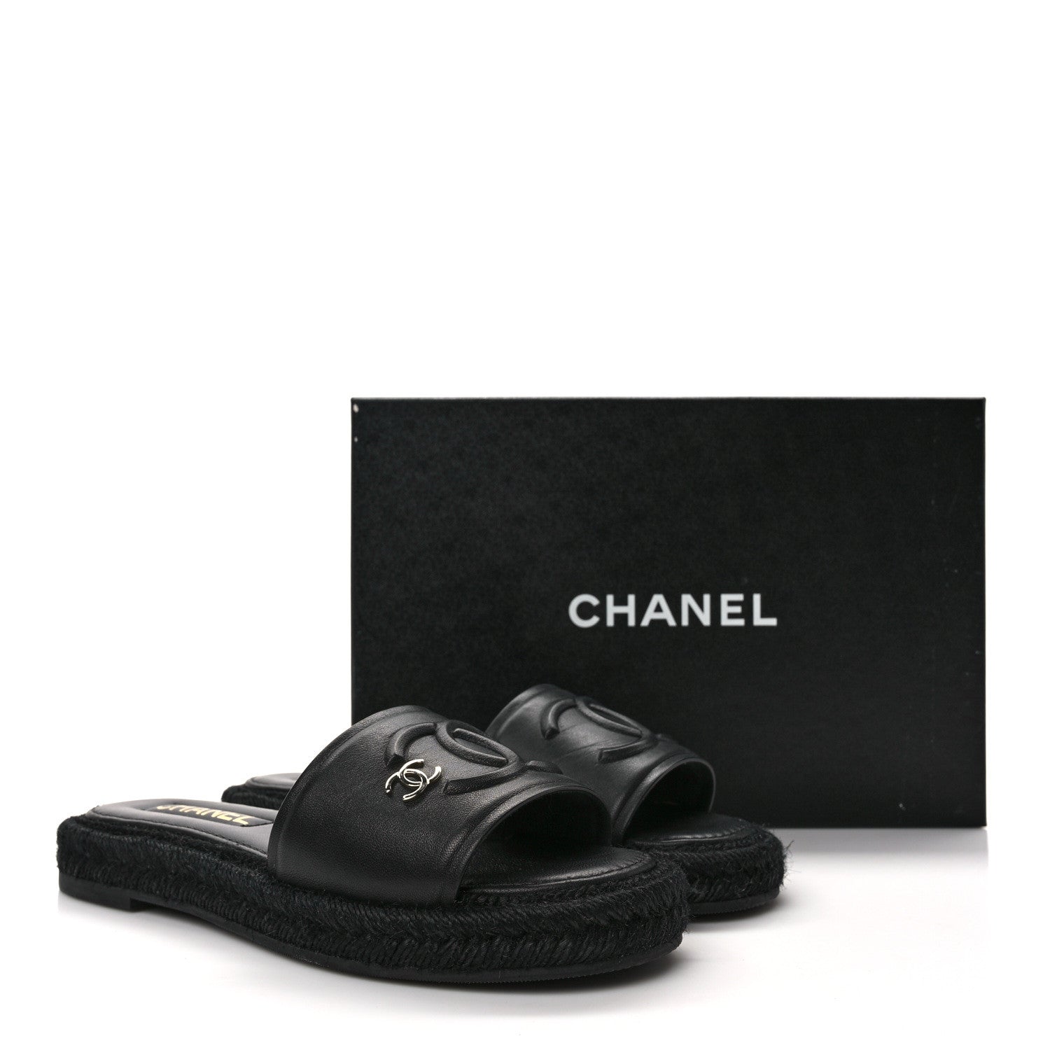Chanel Lambskin Espadrille Mule Sandals 38 Black 8 of 8