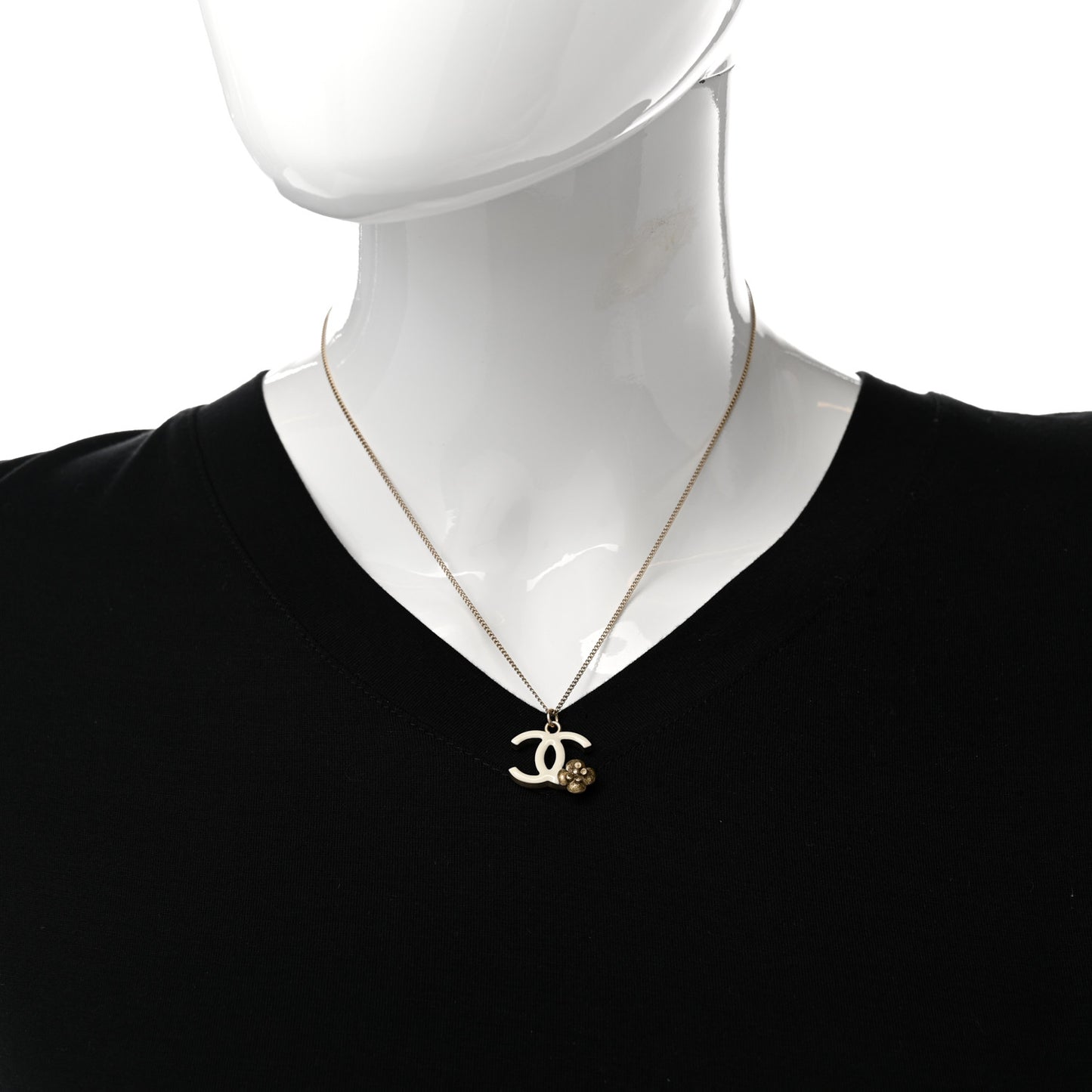 Enamel CC Camellia Necklace Ivory Gold
