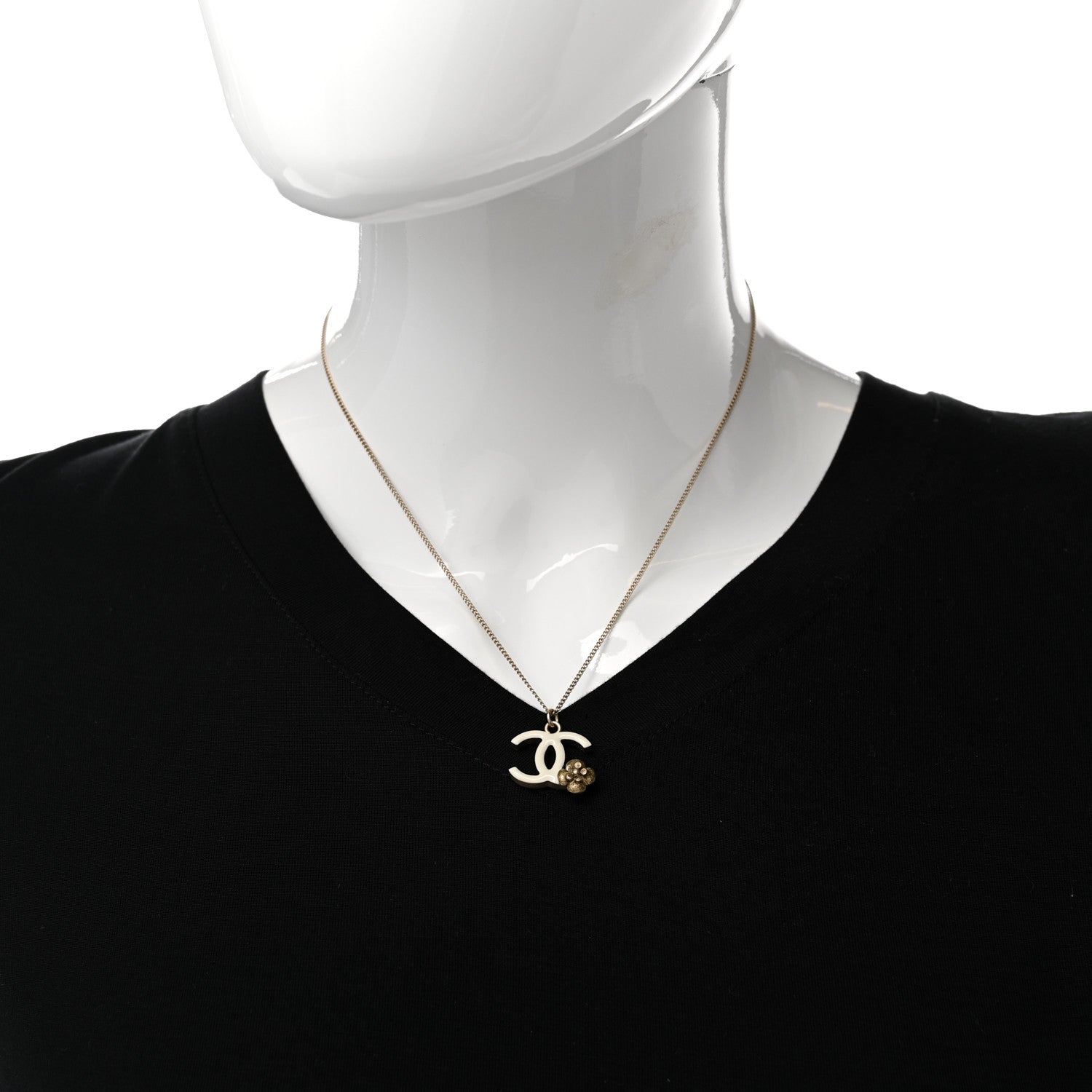 Chanel Enamel CC Camellia Necklace Ivory Gold 2 of 6