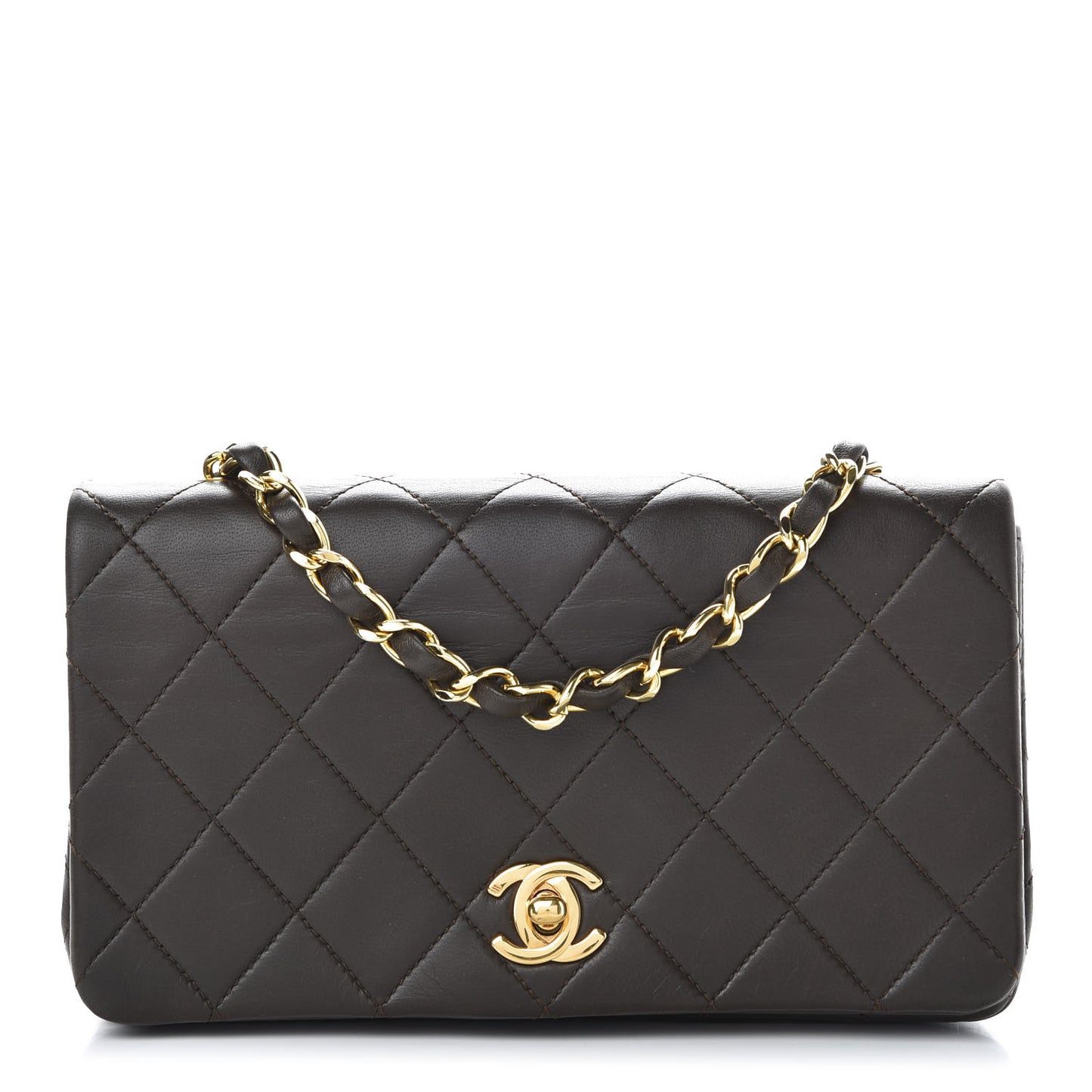 Lambskin Quilted Mini Flap Dark Brown