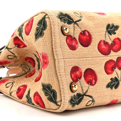 Valentino Garavani Jacquard Raffia Cherryfic Small Vlogo Antibes Shopping Bag Natural Red 9 of 9