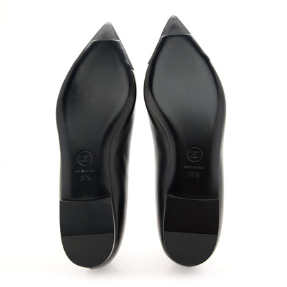 Chanel Lambskin Pointed Toe CC Gabrielle Ballerina Flats 37.5 Black 6 of 12