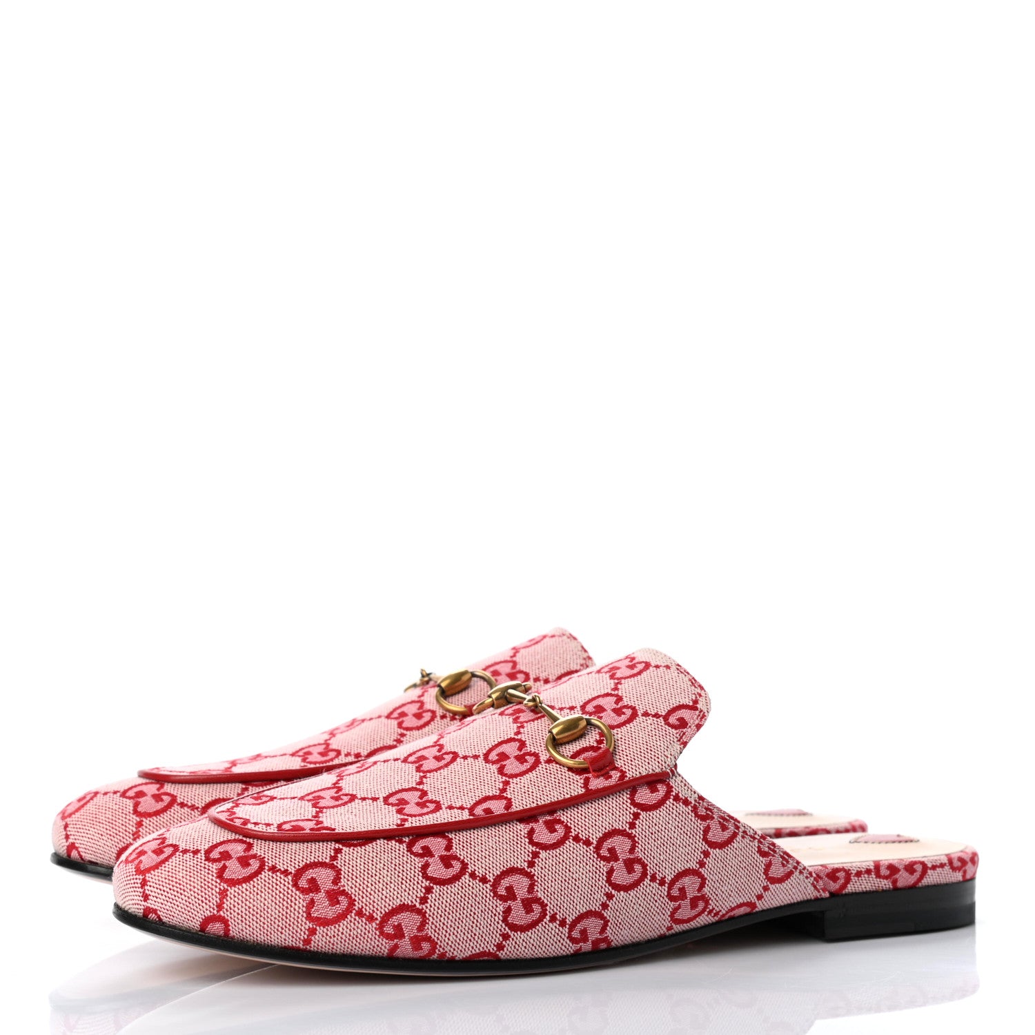 Gucci Canvas GG Monogram Horsebit Womens Princetown Slippers 40 Gardenia Hibiscus Red 3 of 8