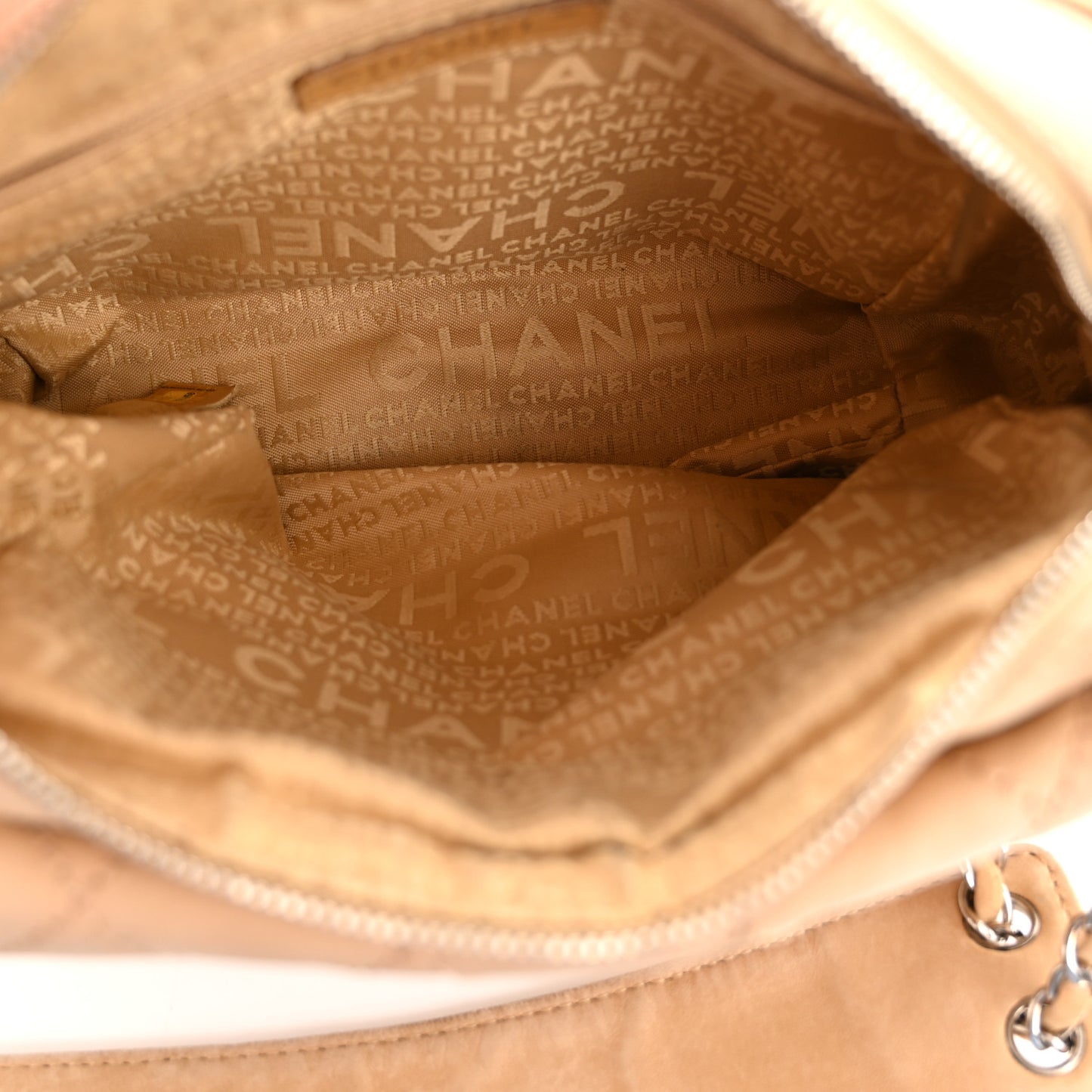 Lambskin Stitched Accordion Flap Tote Beige
