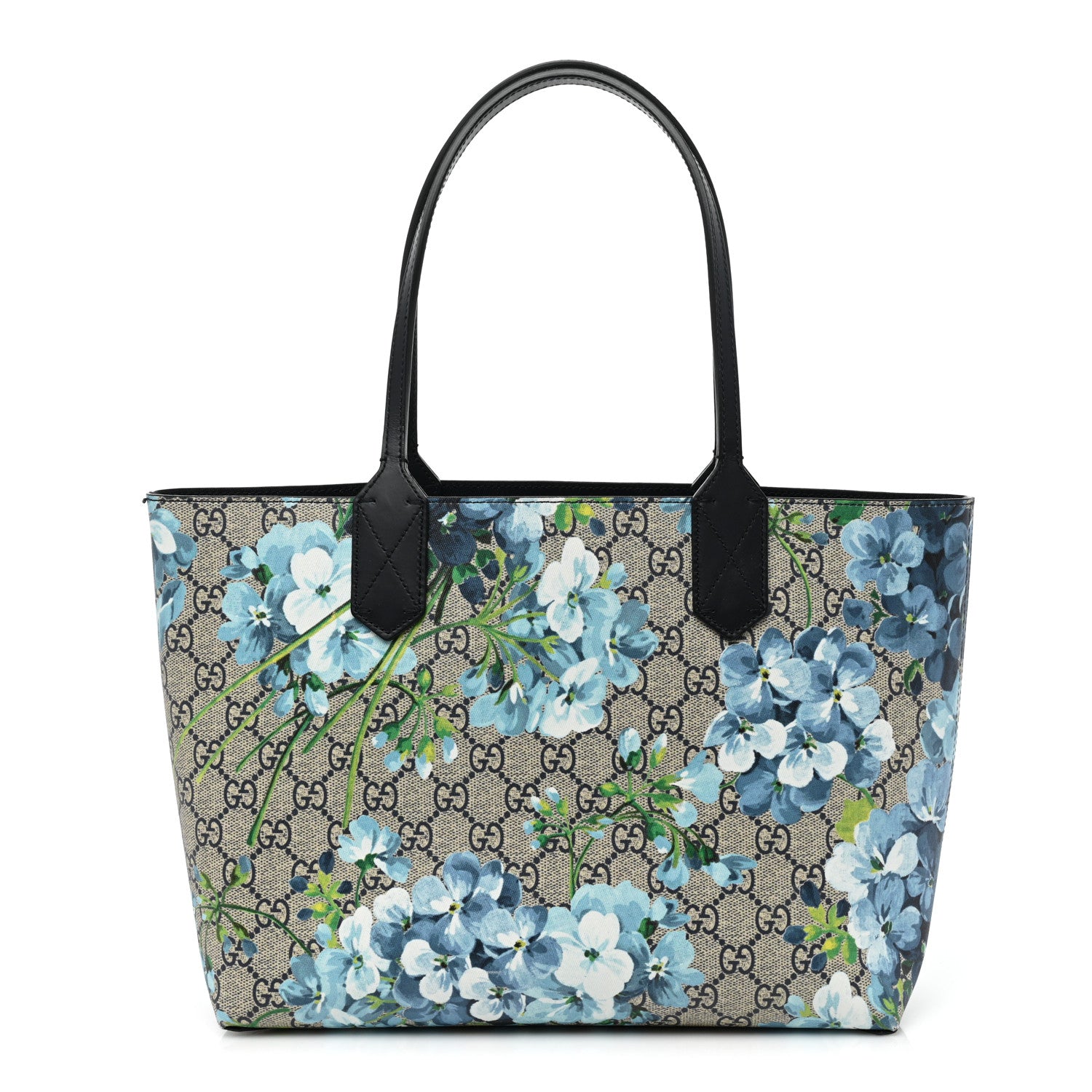 Gucci GG Supreme Monogram Blooms Small Reversible Tote Beige Blue Navy 1 of 14