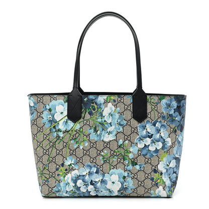 Gucci GG Supreme Monogram Blooms Small Reversible Tote Beige Blue Navy 1 of 14
