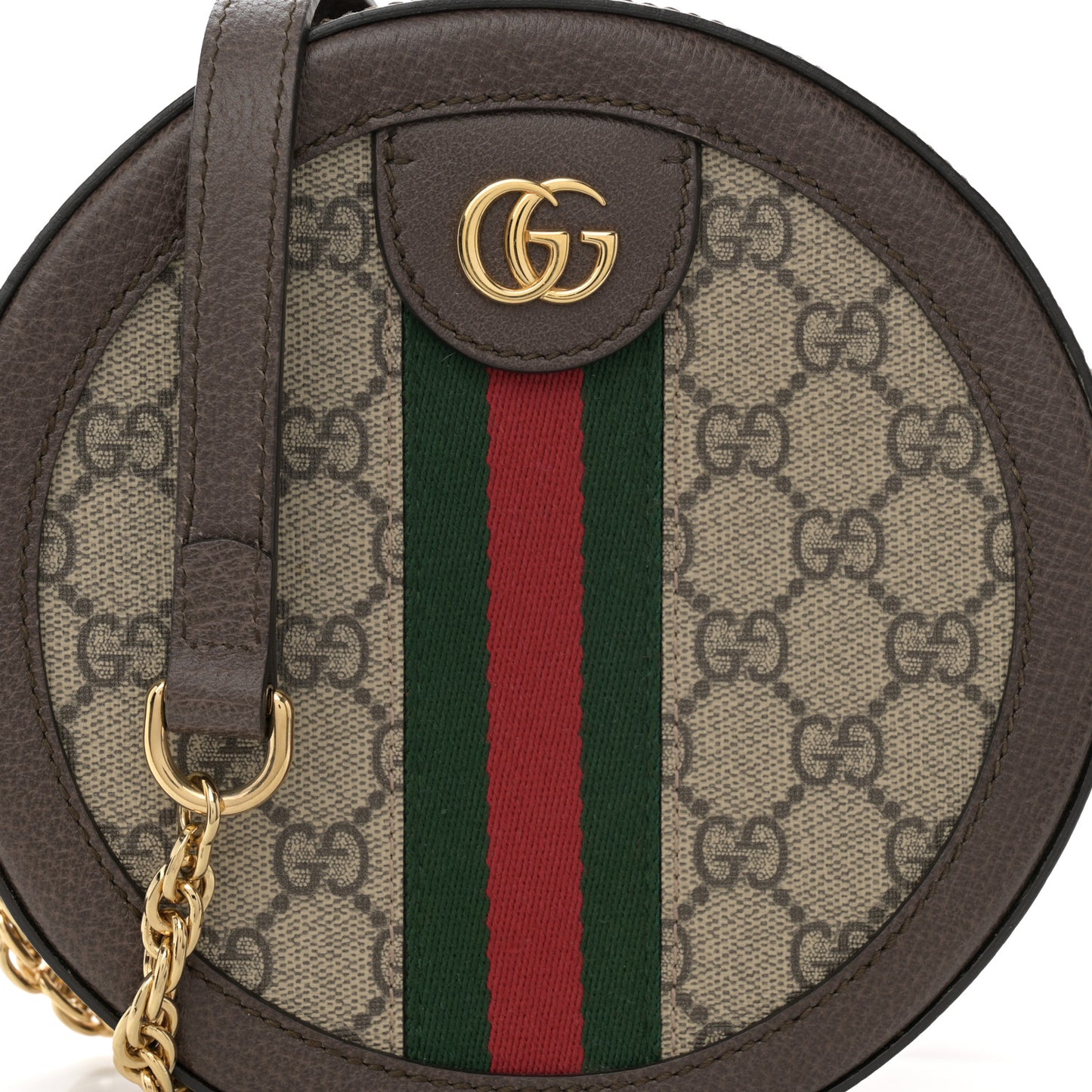 GG Supreme Monogram Web Mini Ophidia Round Shoulder Bag Brown