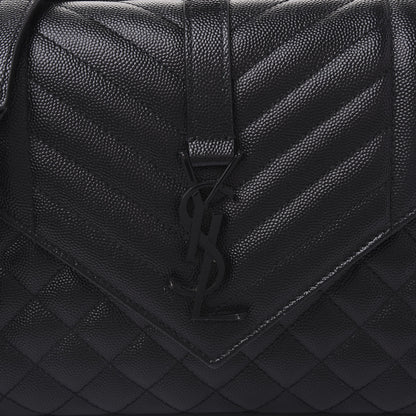 Saint Laurent Grain De Poudre Textured Mixed Matelasse Triquilt Medium Monogram Satchel Black 6 of 8