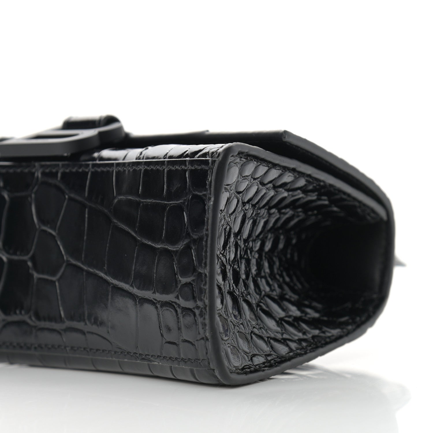 Balenciaga Shiny Calfskin Monochrome Crocodile Embossed Hourglass Top Handle Bag XS Black 10 of 13