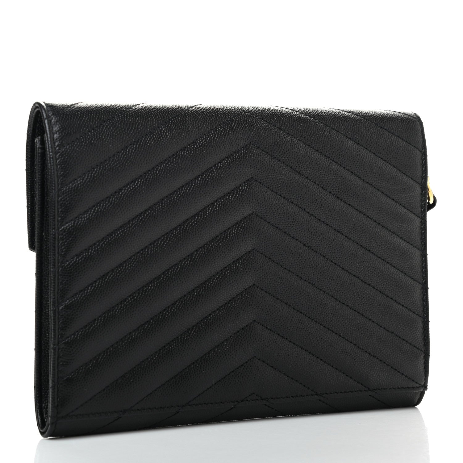 Saint Laurent Grain De Poudre Matelasse Chevron Monogram Envelope Clutch Black 3 of 7