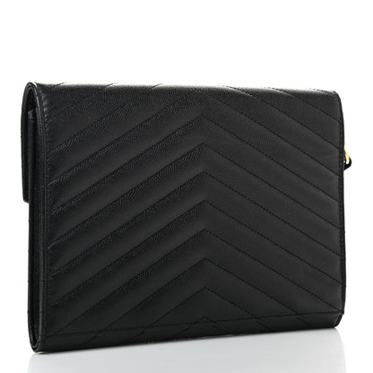 Saint Laurent Grain De Poudre Matelasse Chevron Monogram Envelope Clutch Black 3 of 7