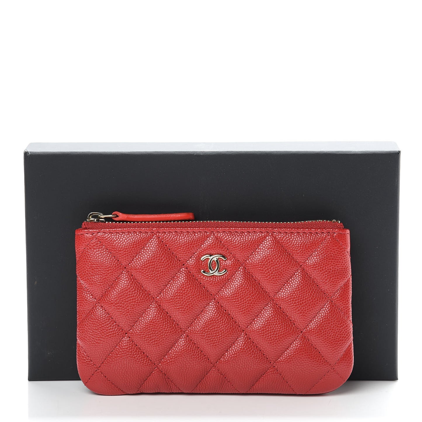 Caviar Quilted Small Cosmetic Case Red