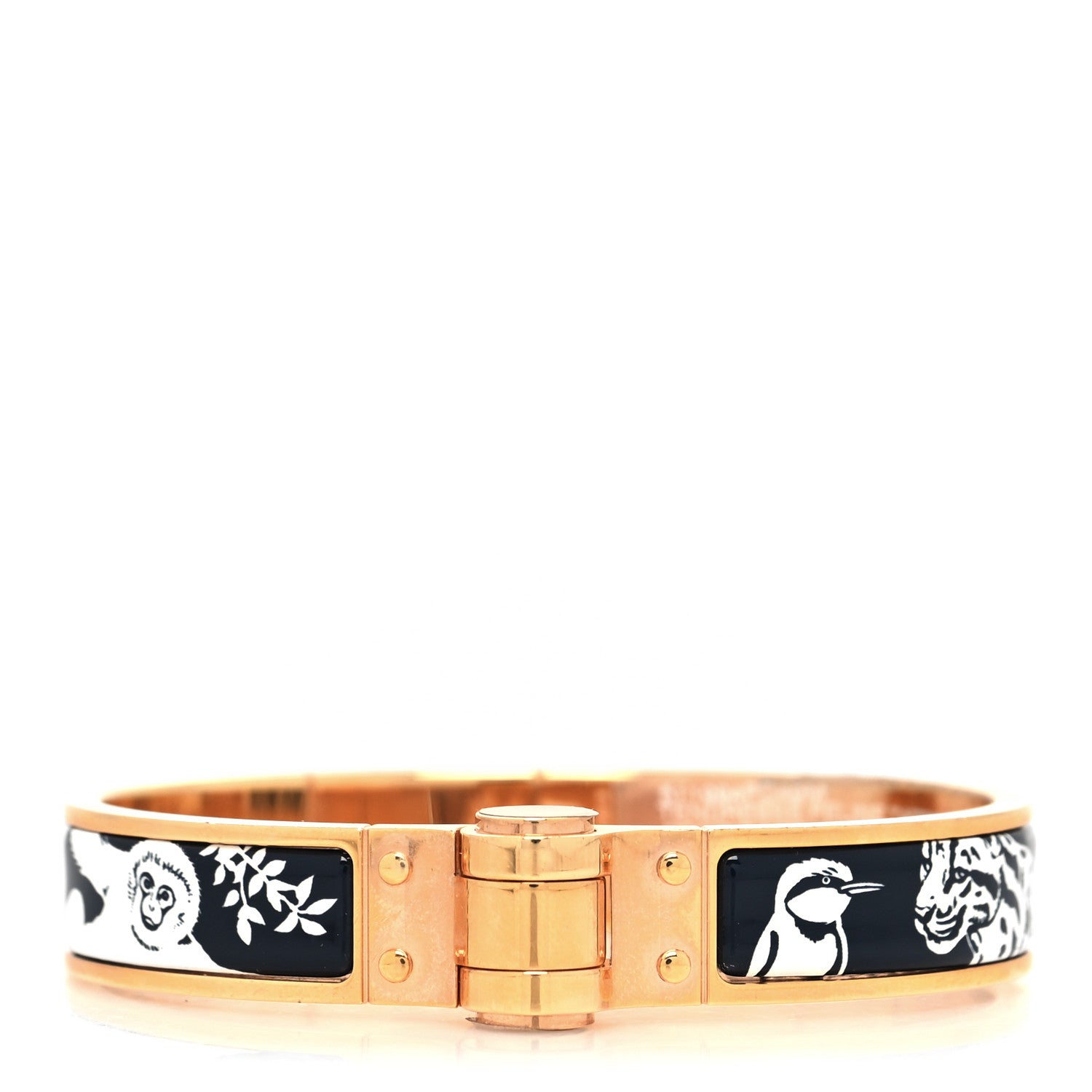 Hermes Enamel Printed Charniere Tendresse Feline Tattoo Hinged Bracelet M Positif Negatif 1 of 5