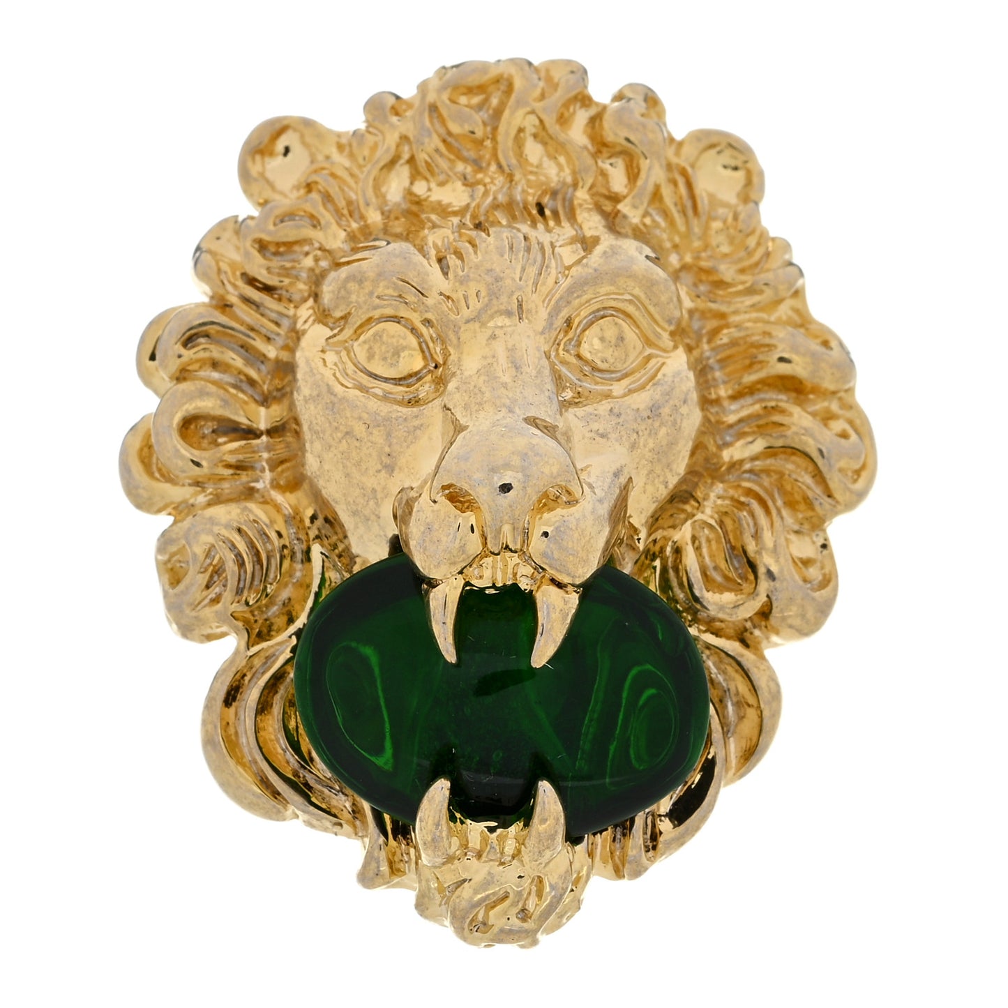 Metal Crystal Lion Head Ring 54 6.75 Green Aged Gold