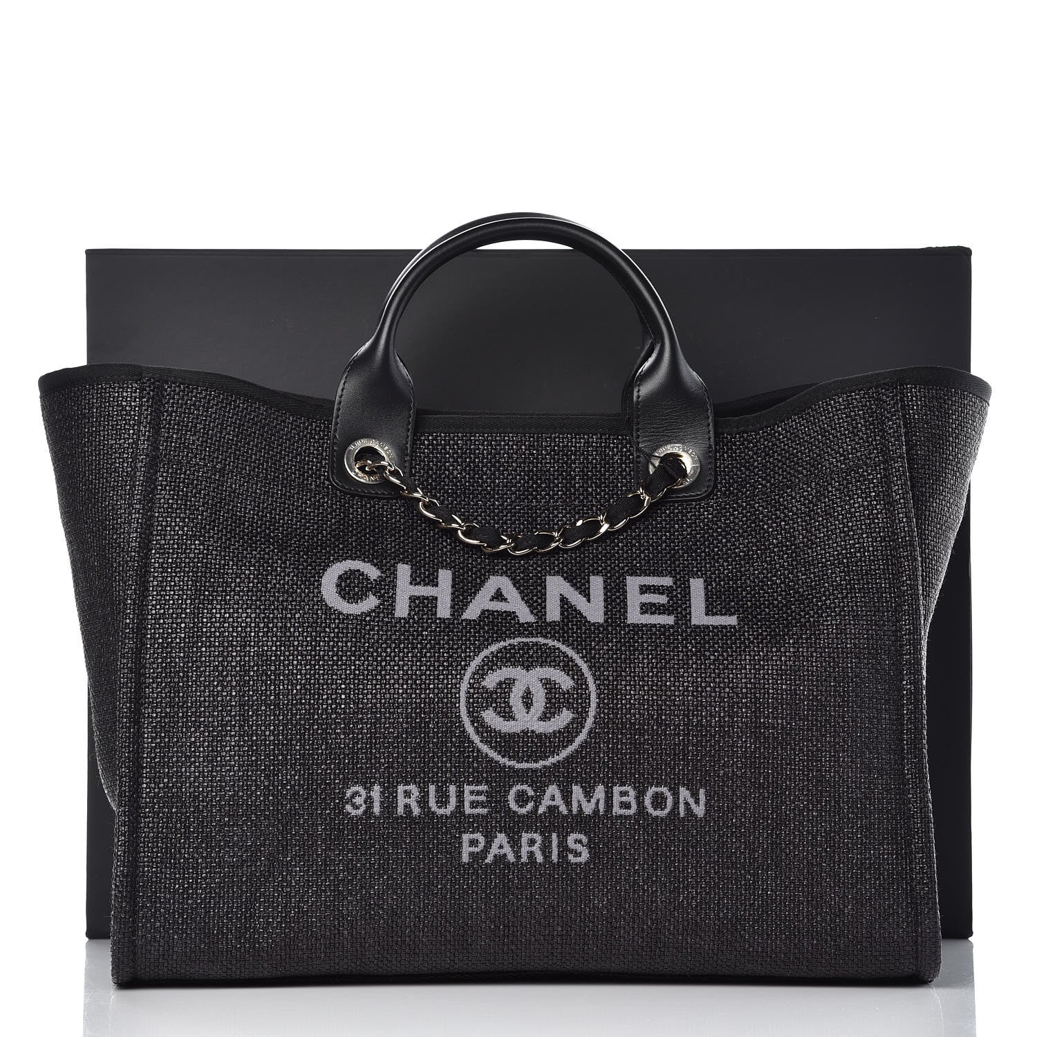 Chanel Woven Straw Raffia Large Deauville Tote Black 8 of 8