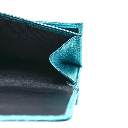 Balenciaga Metallic Goatskin Logo Mini Everyday Wallet Turquoise Black 6 of 9