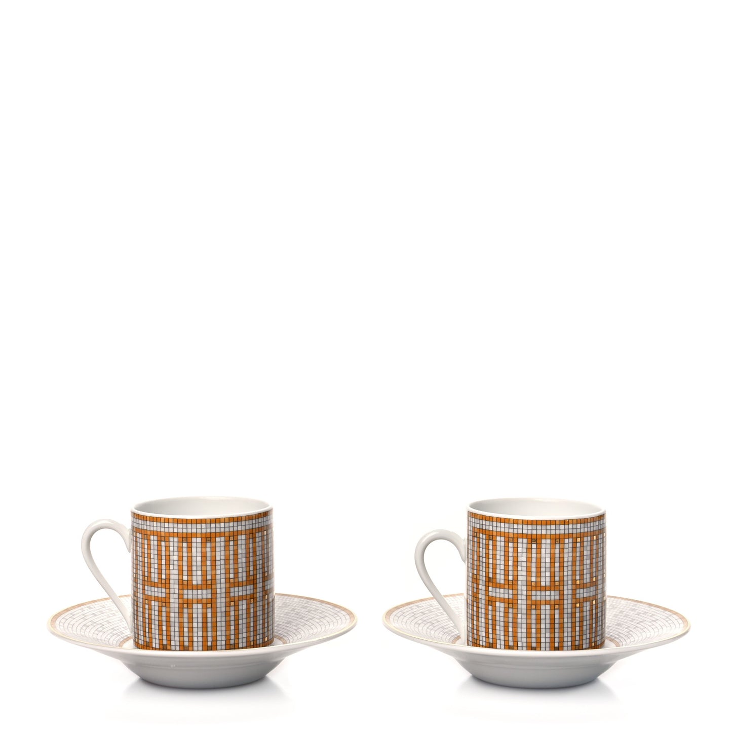 Porcelain Mosaique Au 24 Gold Coffee Cup and Saucer Set of 2