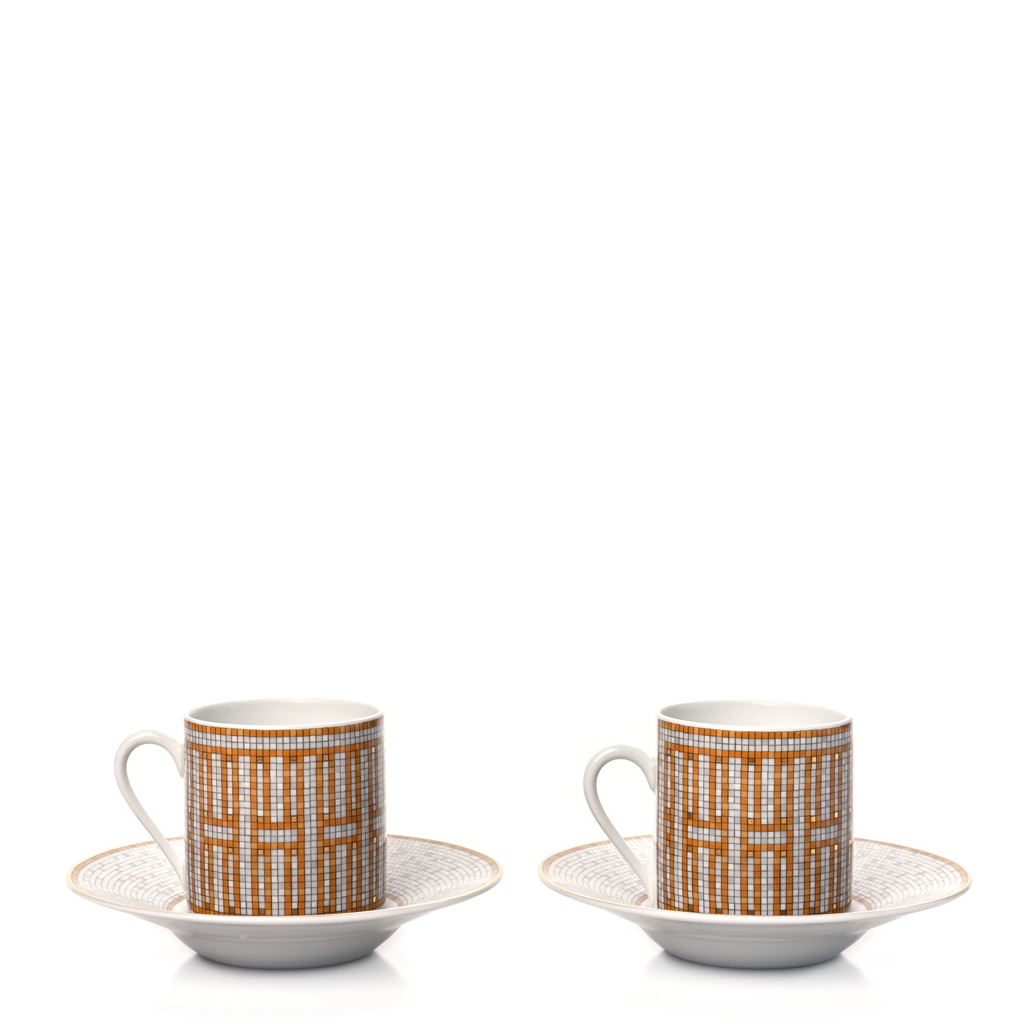 Hermes Porcelain Mosaique Au 24 Gold Coffee Cup and Saucer Set of 2 3 of 11