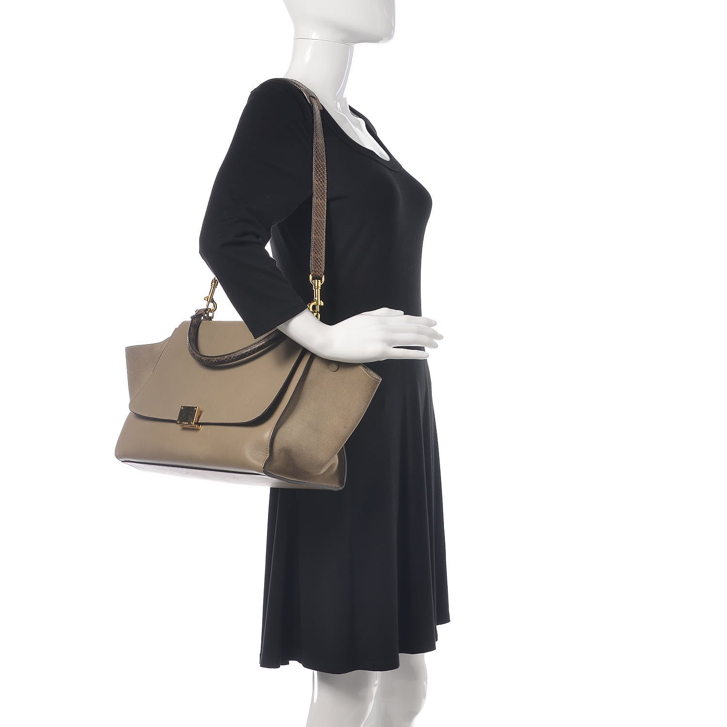 Celine Calfskin Suede Whipsnake Medium Trapeze Taupe 2 of 22