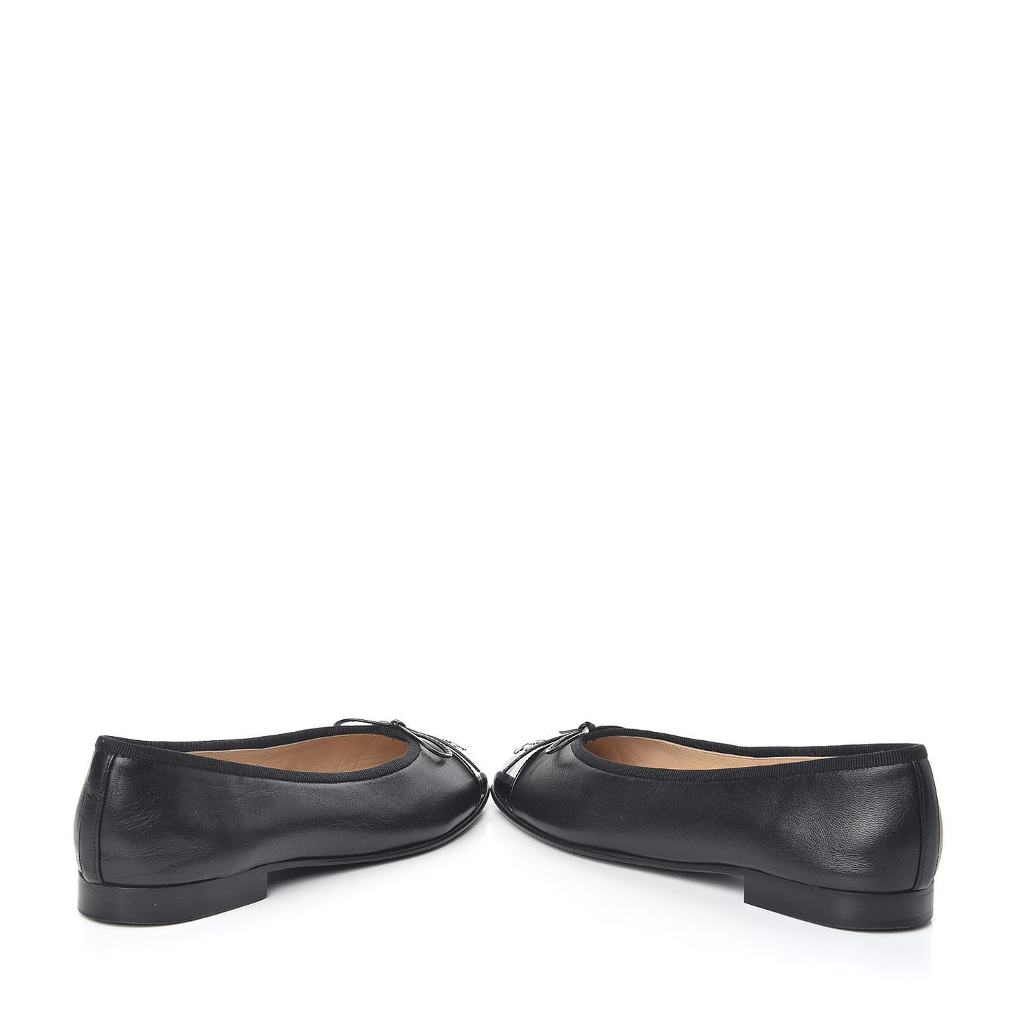 Lambskin Patent CC Cap Toe Ballerina Flats 36 Black