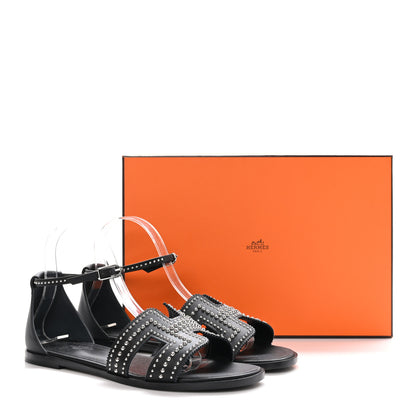 Hermes Calfskin Studded Santorini Sandals 39 Black 8 of 8