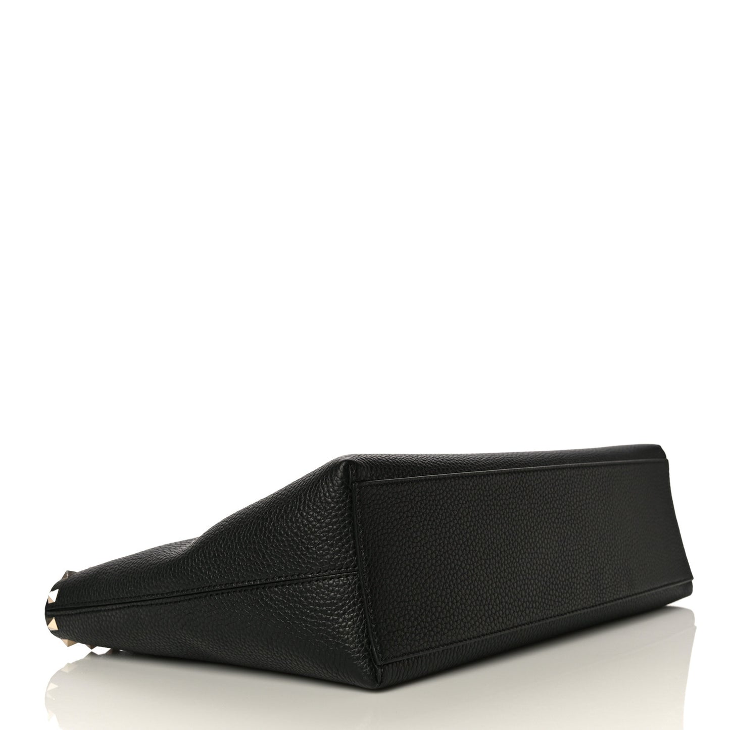 Grained Calfskin Small Rockstud Shoulder Tote Black
