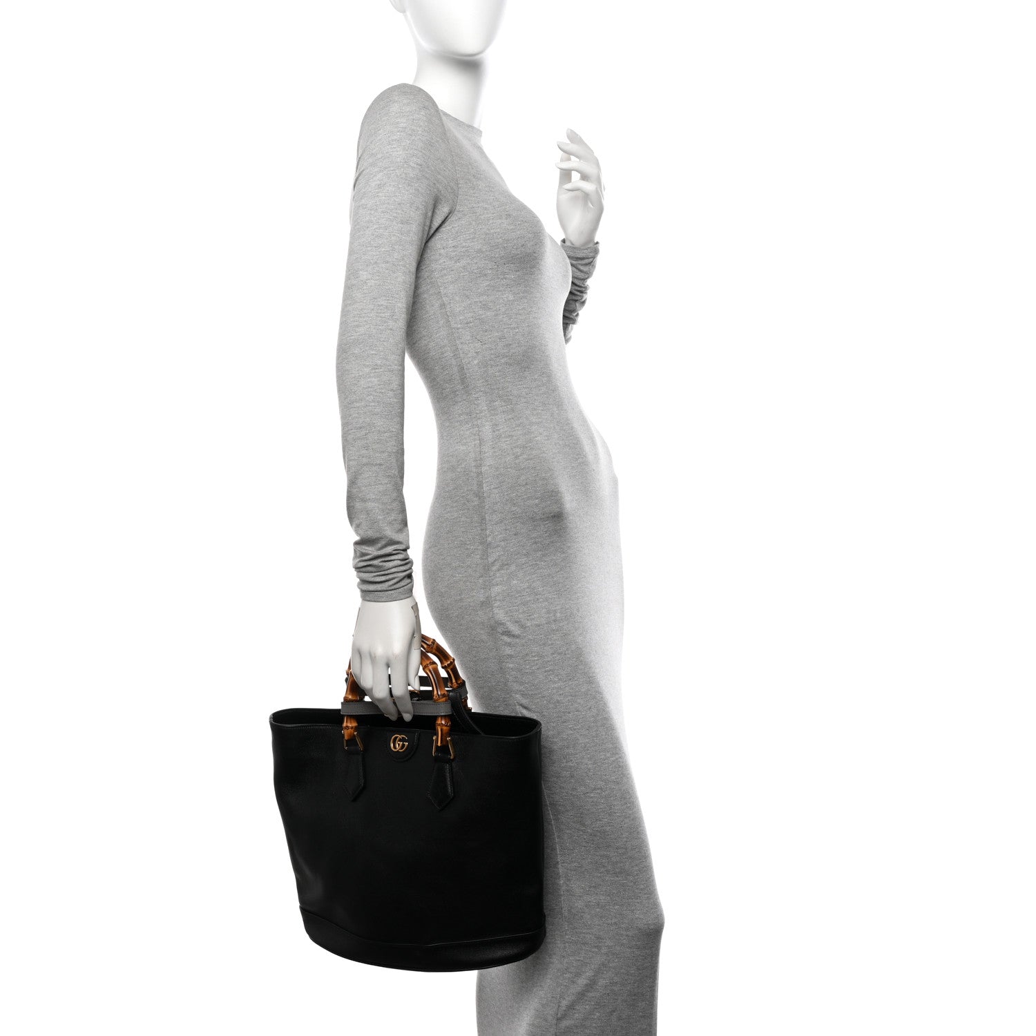 Gucci Calfskin Medium Diana Round Tote Bag Black Grey 2 of 12