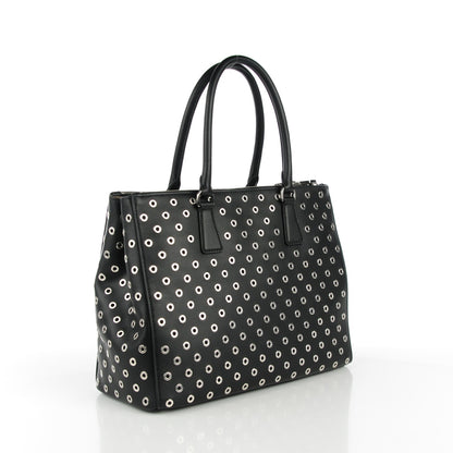 Prada City Calf Grommet Medium Double Zip Tote Nero Black 3 of 7