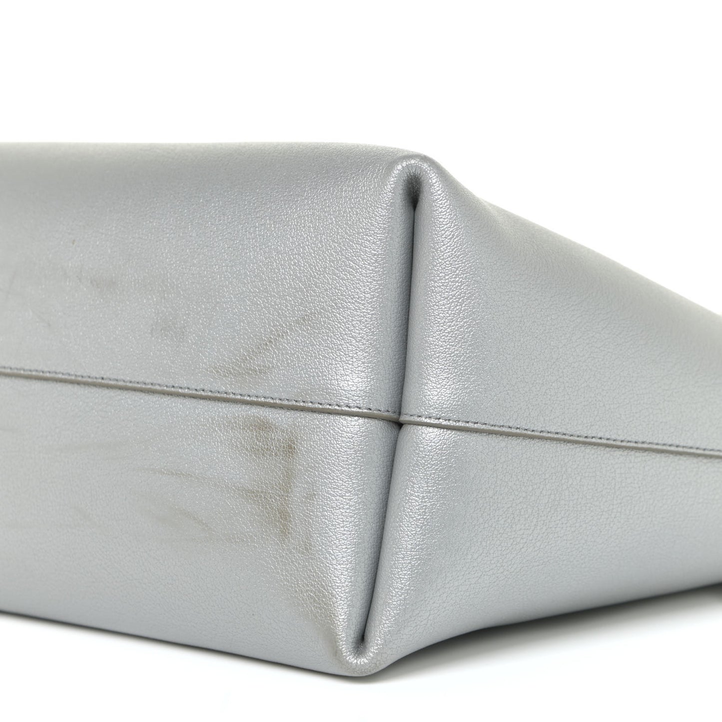 Metallic Calfskin Large Shopping Tote Silver