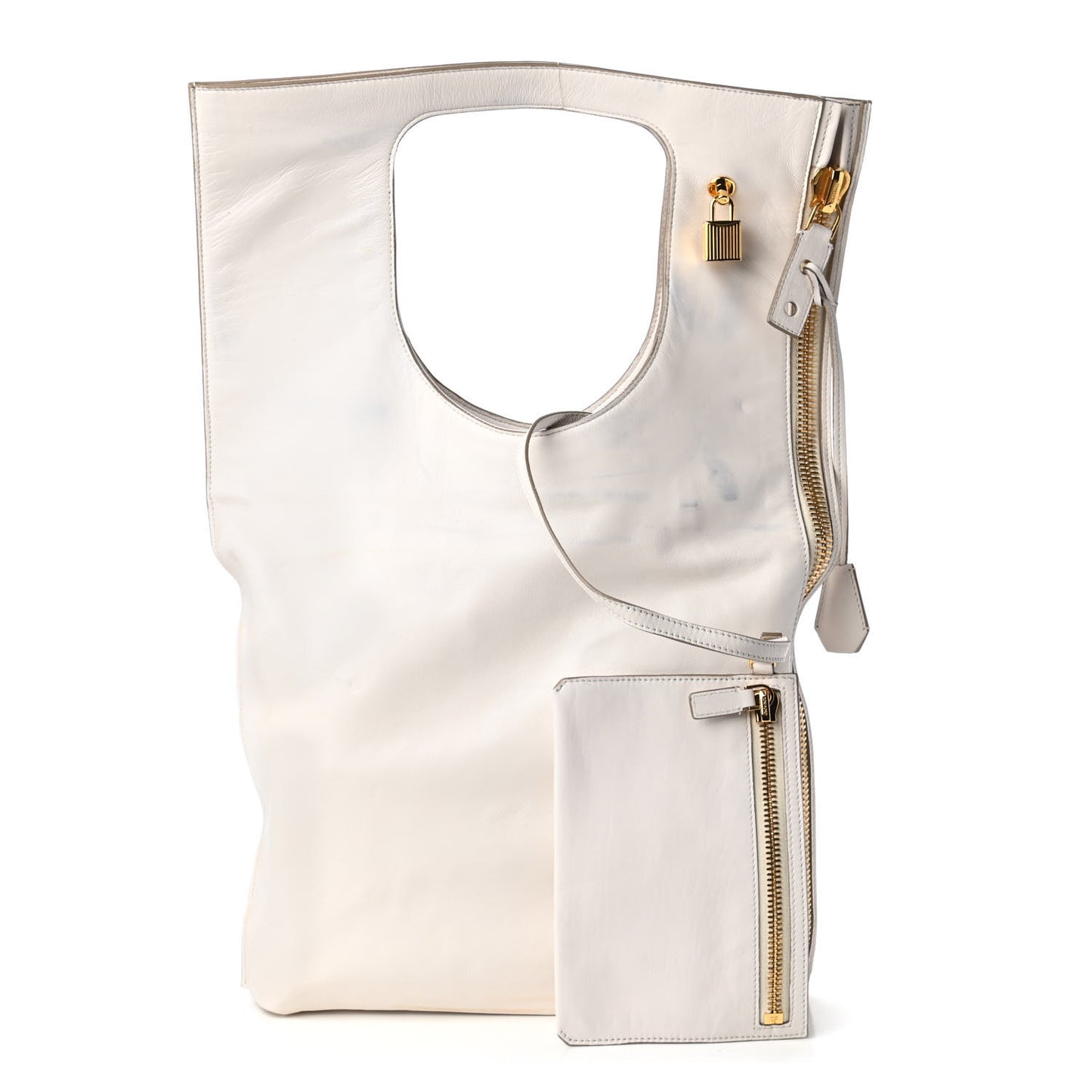 Ramskin Large Alix Padlock Zip Shoulder Bag White
