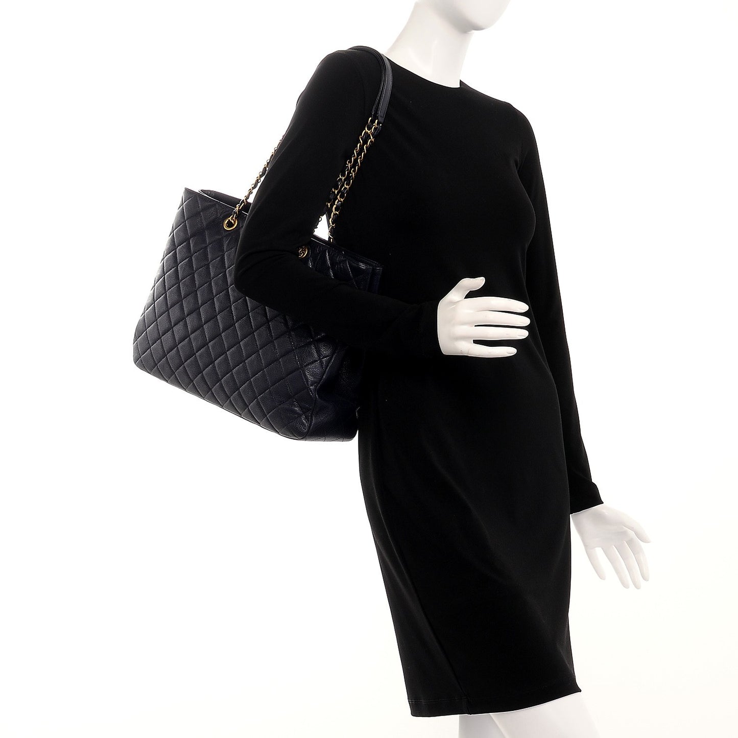 Caviar Quilted Large Shopping Tote Navy