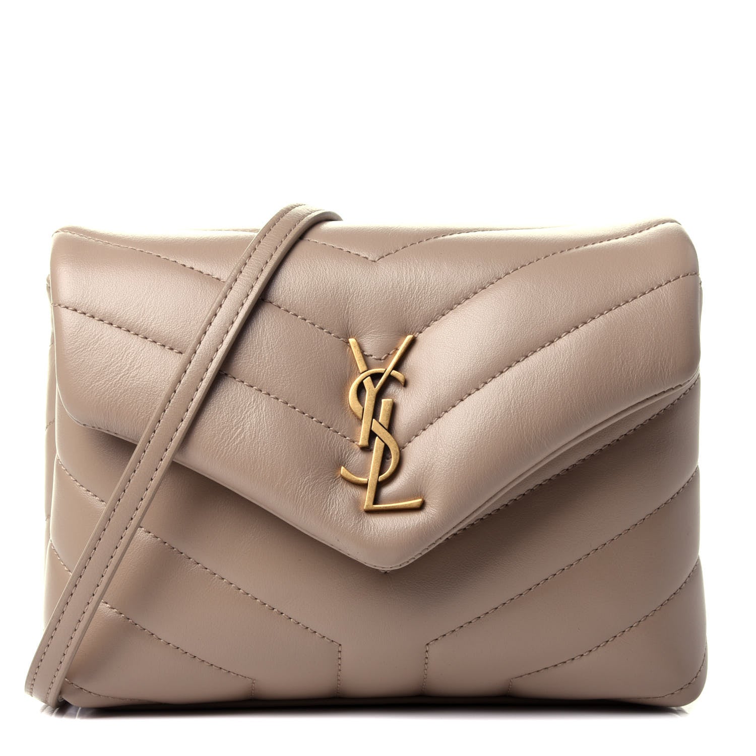 Saint Laurent Calfskin Y Quilted Monogram Toy Loulou Crossbody Bag Dark Beige 1 of 5