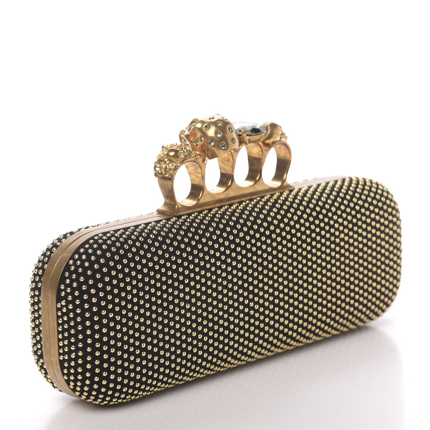 Suede Studded Skull Knuckle Box Clutch Black