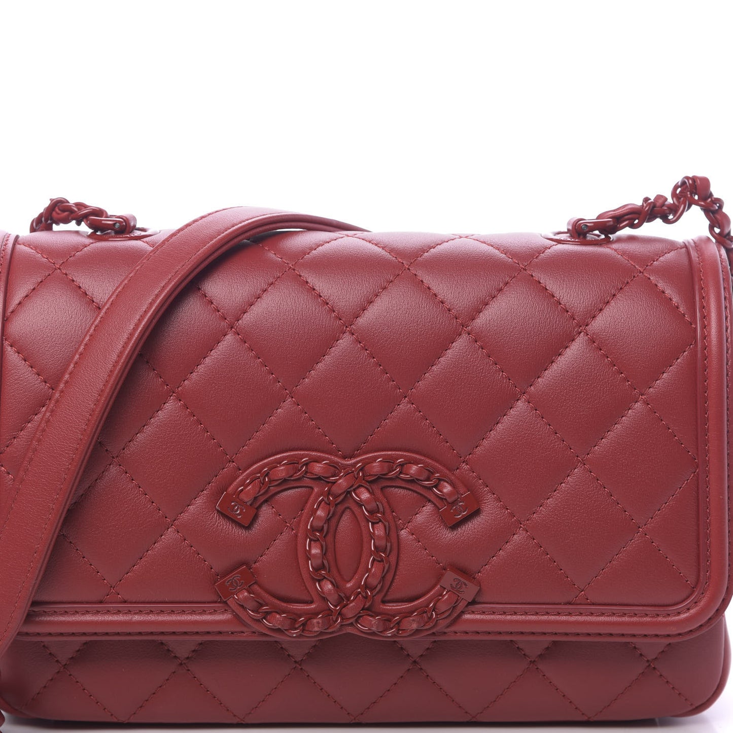 Lambskin Quilted Small CC Filigree Flap Dark Red