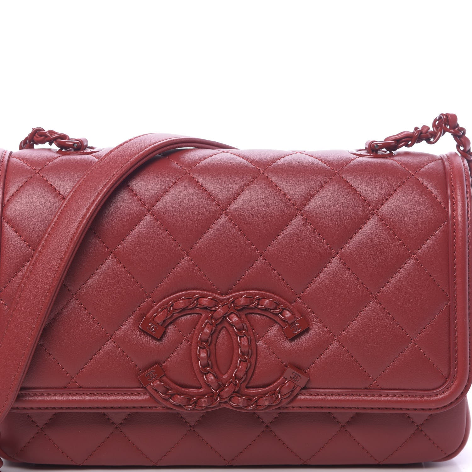 Chanel Lambskin Quilted Small CC Filigree Flap Dark Red 8 of 12