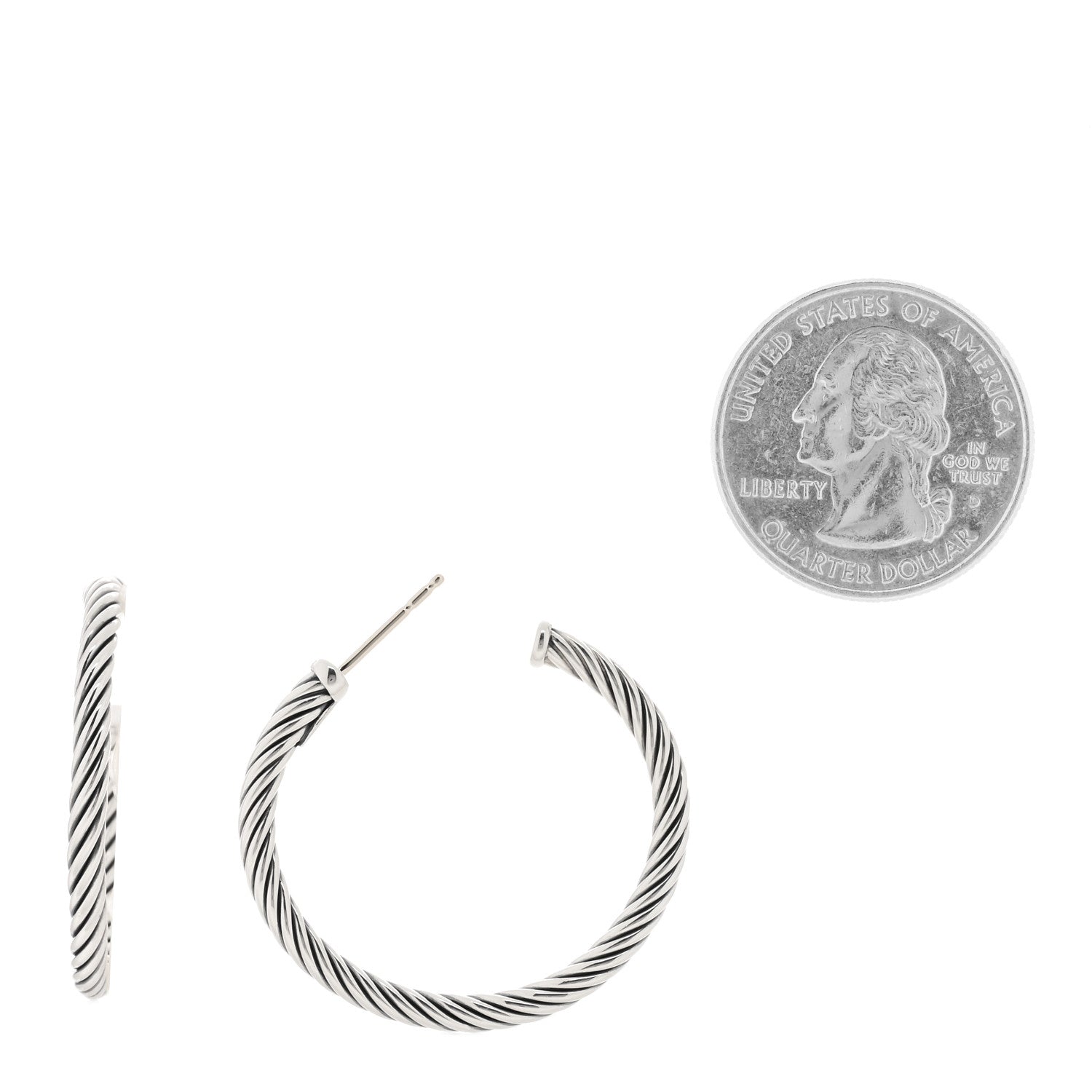 David Yurman Sterling Silver 32mm Cable Classics Hoop Earrings 2 of 4